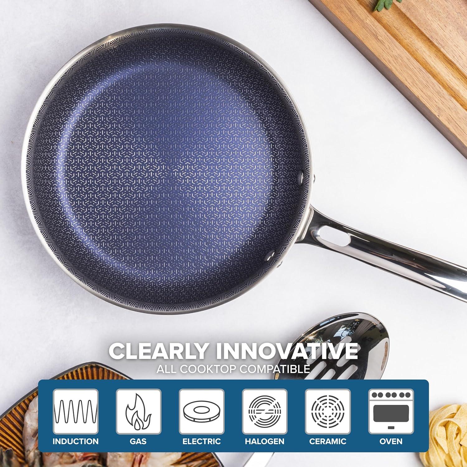 imageViking 3Ply Non Stick Frying Pans 2Piece Hybrid Plus Stainless Steel 95 and 11 Inch Silver8 Inches