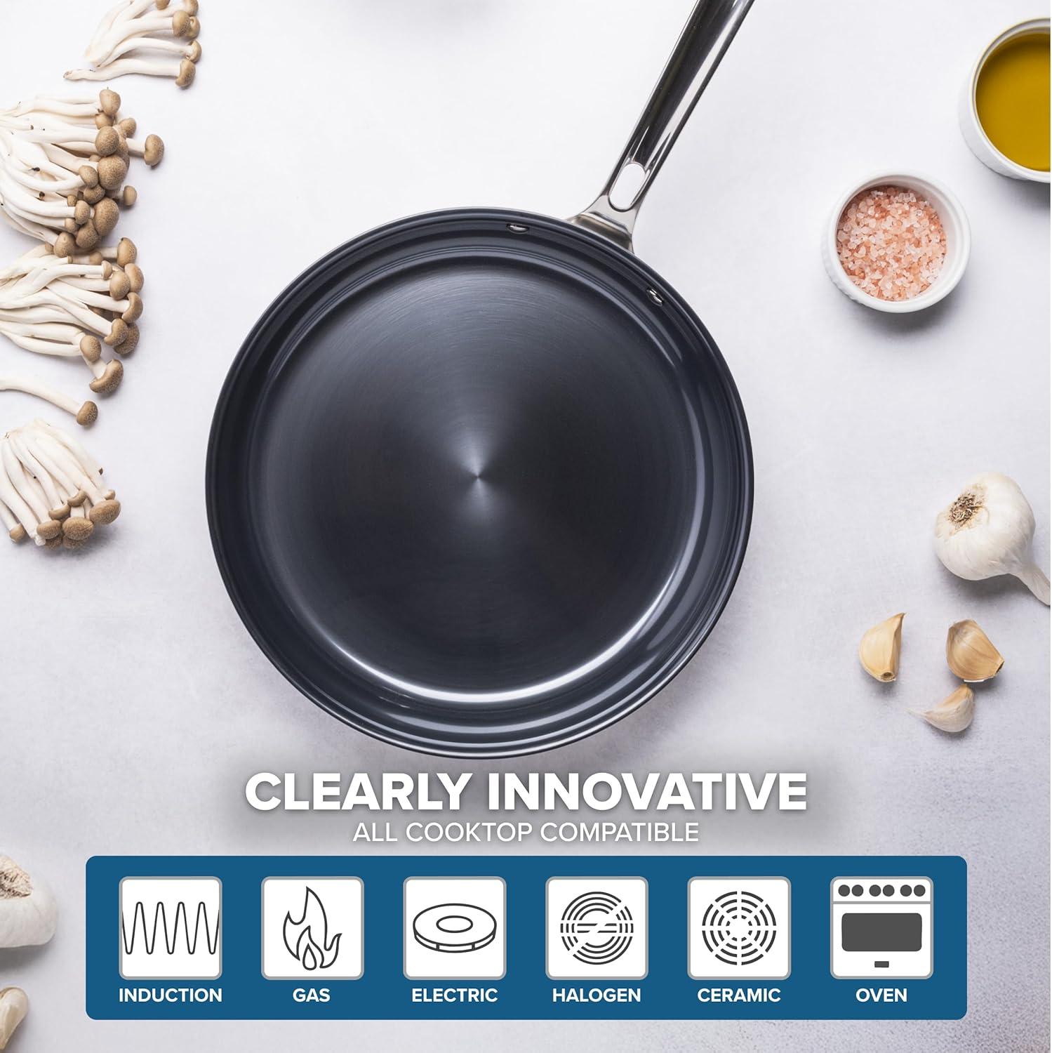 imageViking 4Ply Frying Pan 8 Inch Laser Clad Titanium Performance Ti Kitchen Cookware BlueSIlver10 Inch
