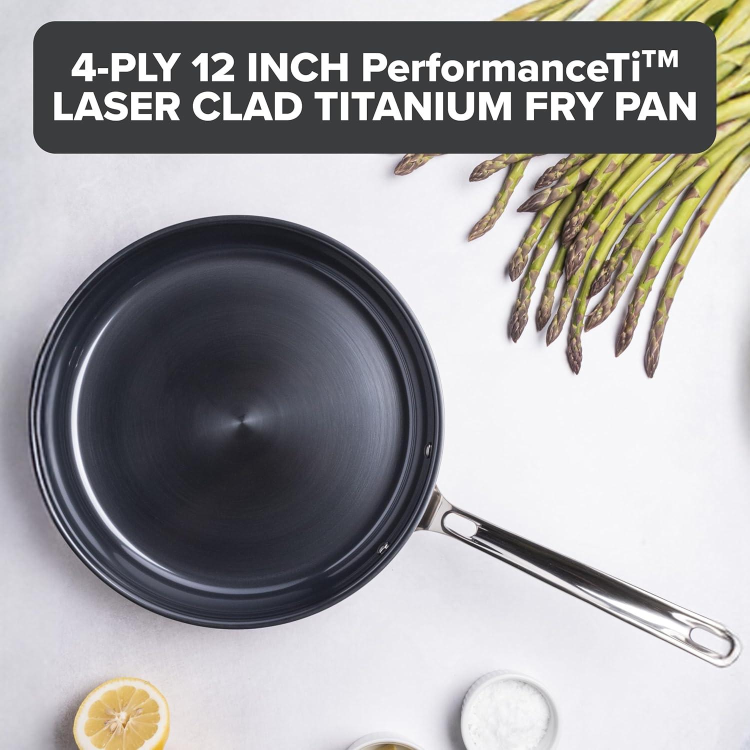 imageViking 4Ply Frying Pan 8 Inch Laser Clad Titanium Performance Ti Kitchen Cookware BlueSIlver12 Inch