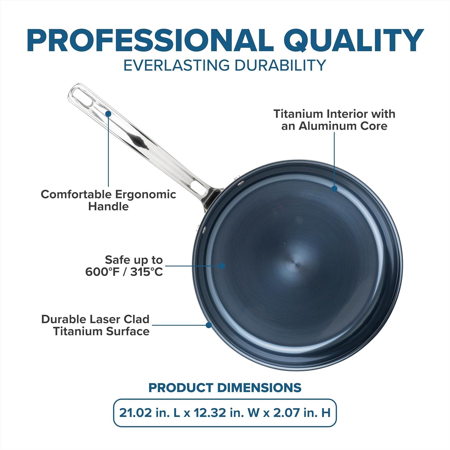 imageViking 4Ply Frying Pan 8 Inch Laser Clad Titanium Performance Ti Kitchen Cookware BlueSIlver12 Inch
