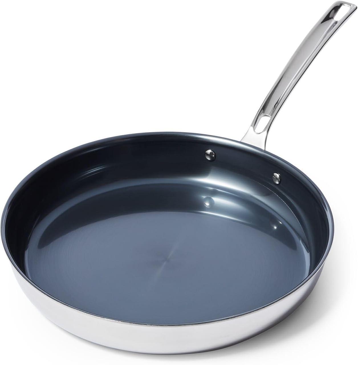 imageViking 4Ply Frying Pan 8 Inch Laser Clad Titanium Performance Ti Kitchen Cookware BlueSIlver12 Inch
