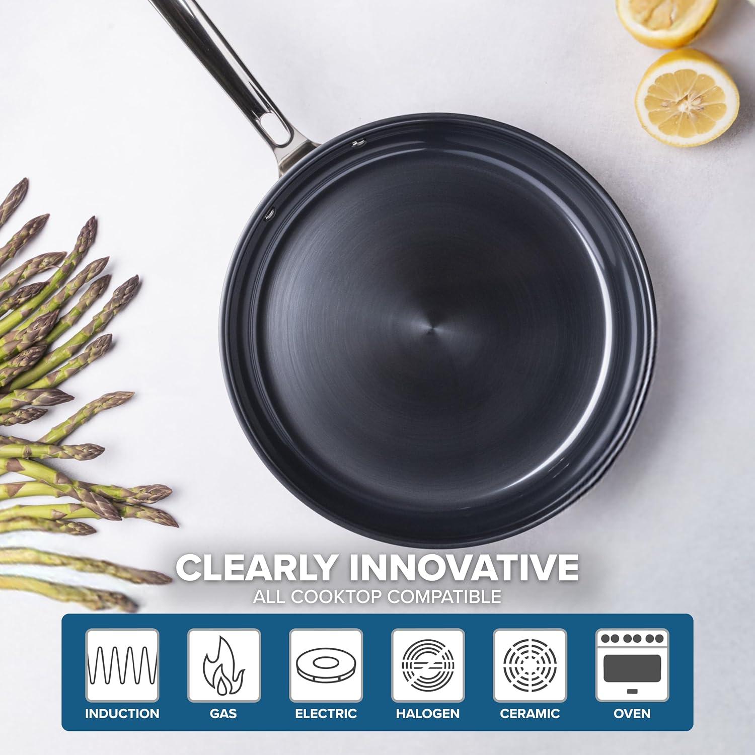 imageViking 4Ply Frying Pan 8 Inch Laser Clad Titanium Performance Ti Kitchen Cookware BlueSIlver12 Inch