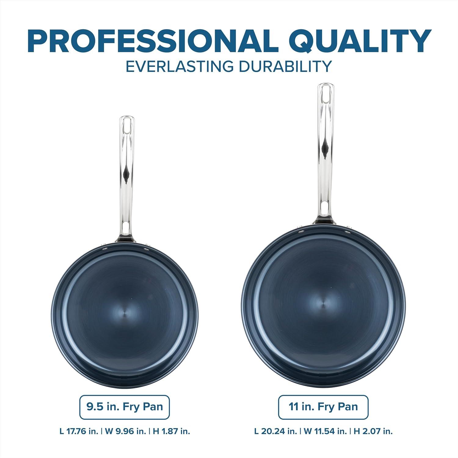 imageViking 4Ply Frying Pan 8 Inch Laser Clad Titanium Performance Ti Kitchen Cookware BlueSIlver2Piece Set 95 Inch and 11 Inch