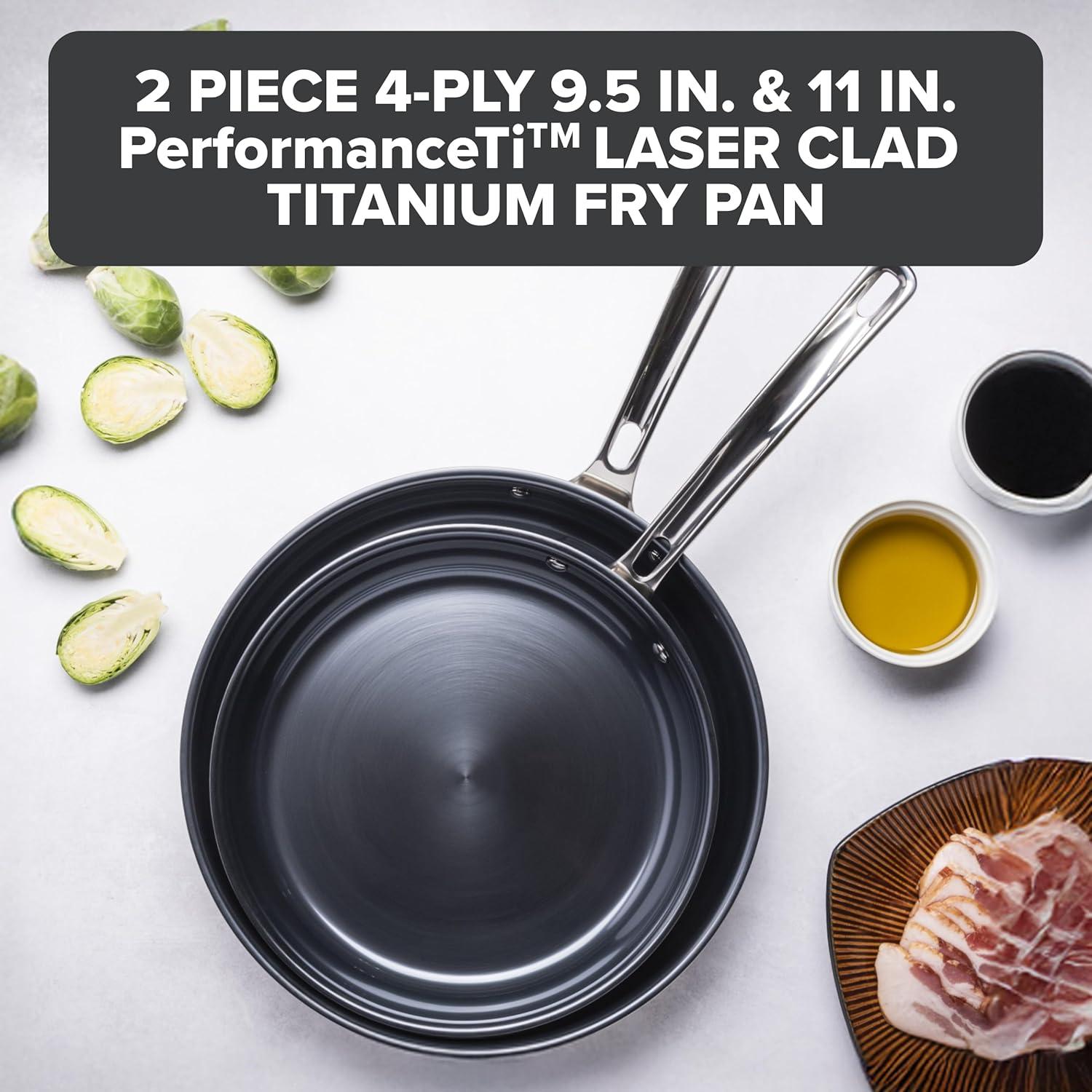 imageViking 4Ply Frying Pan 8 Inch Laser Clad Titanium Performance Ti Kitchen Cookware BlueSIlver2Piece Set 95 Inch and 11 Inch