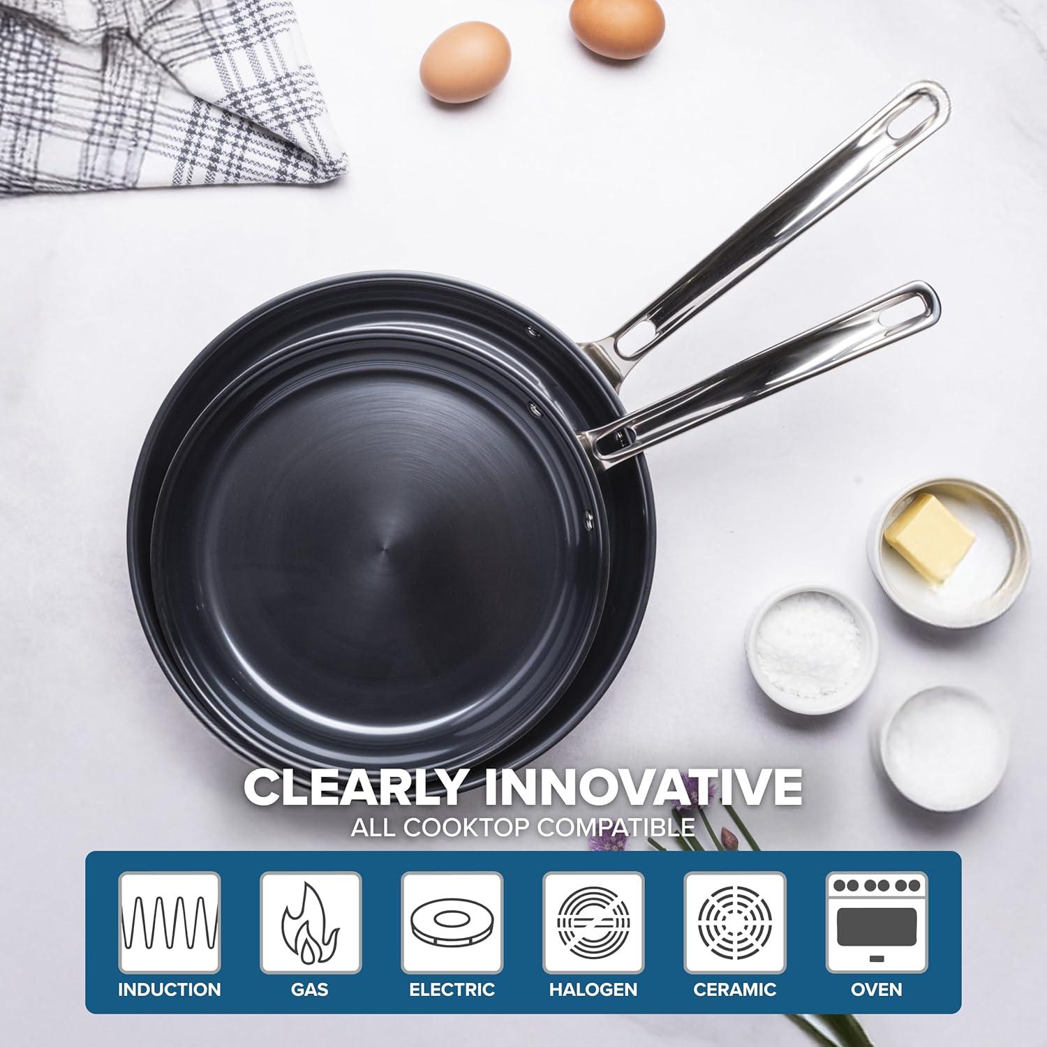 imageViking 4Ply Frying Pan 8 Inch Laser Clad Titanium Performance Ti Kitchen Cookware BlueSIlver2Piece Set 95 Inch and 11 Inch