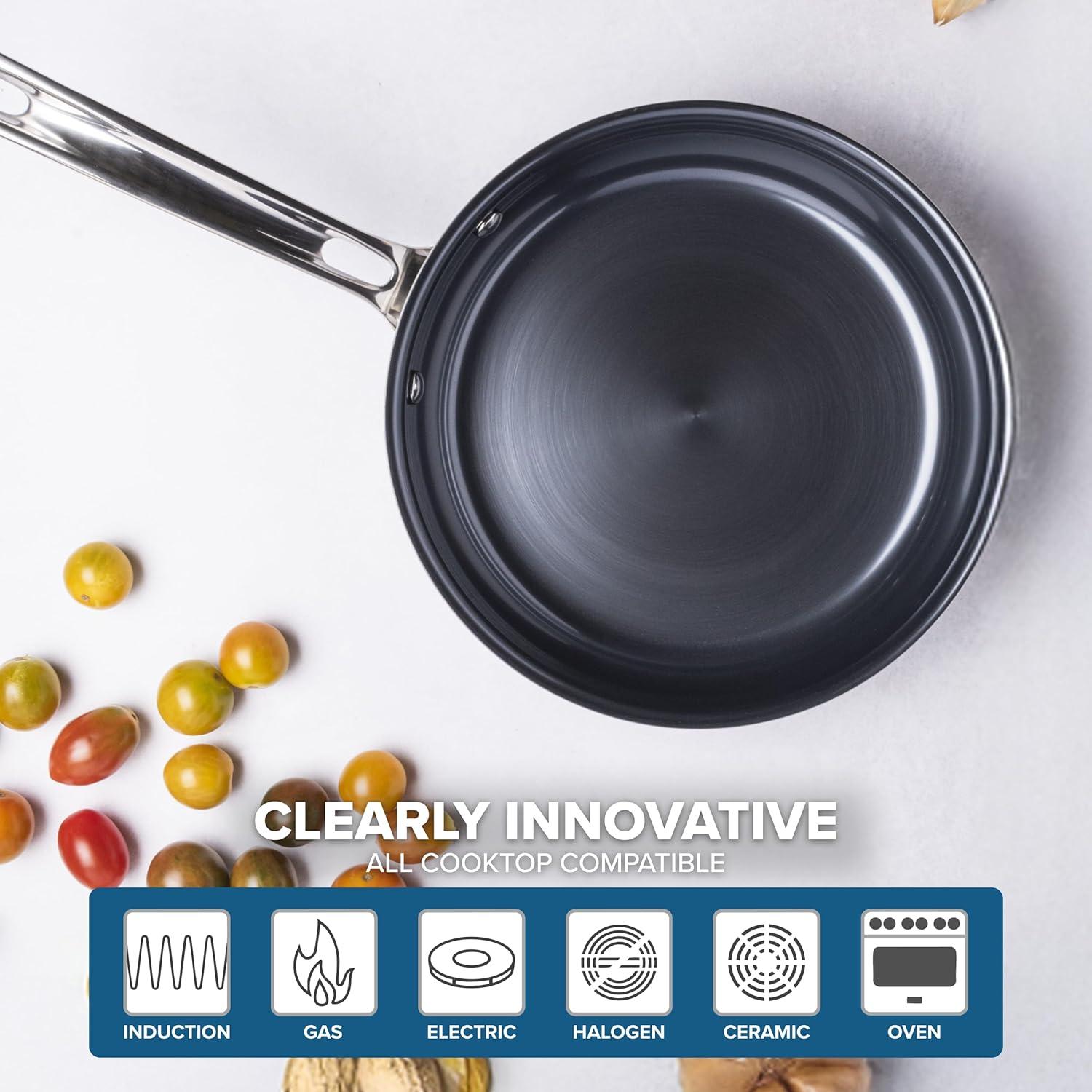 imageViking 4Ply Frying Pan 8 Inch Laser Clad Titanium Performance Ti Kitchen Cookware BlueSIlver8 Inch