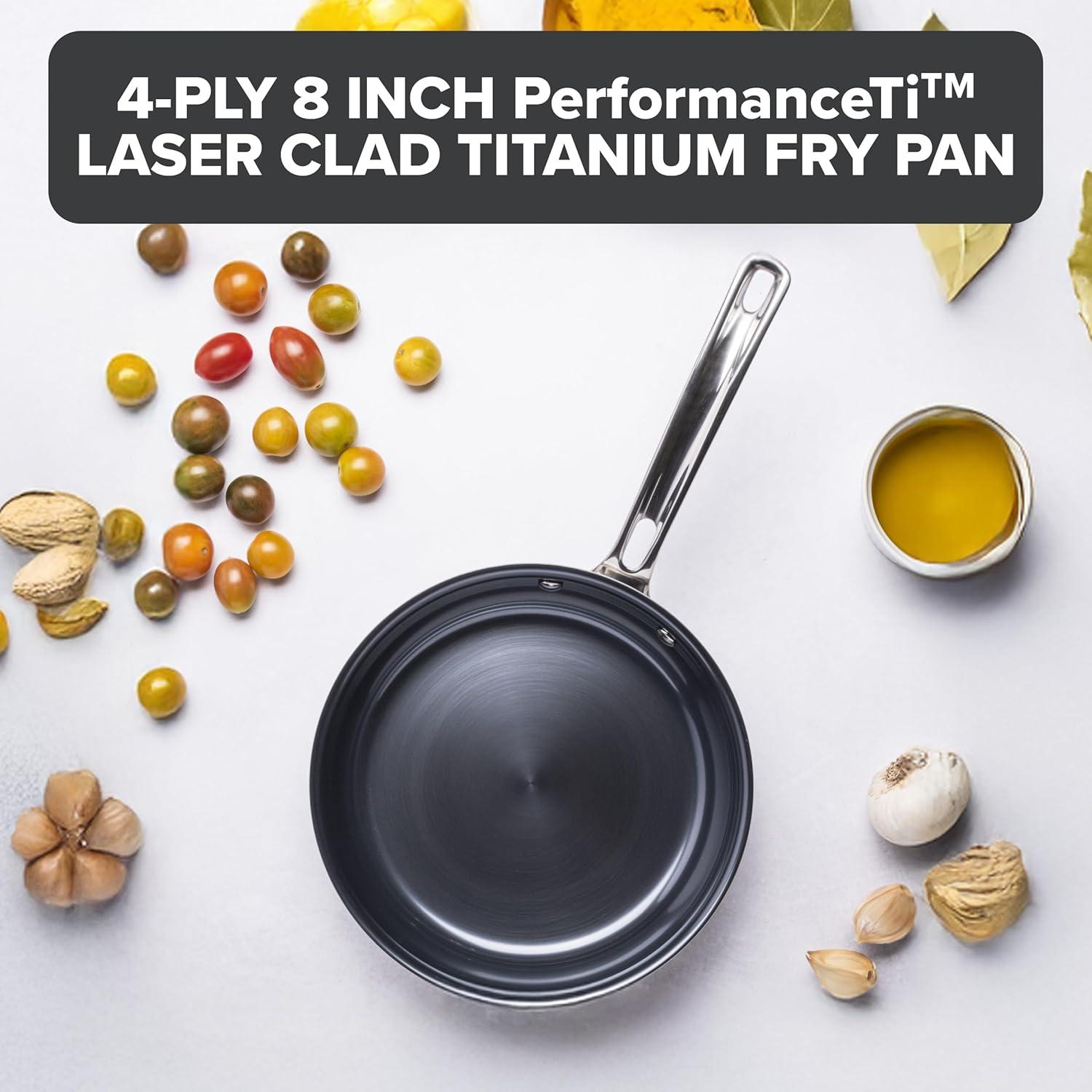 imageViking 4Ply Frying Pan 8 Inch Laser Clad Titanium Performance Ti Kitchen Cookware BlueSIlver8 Inch