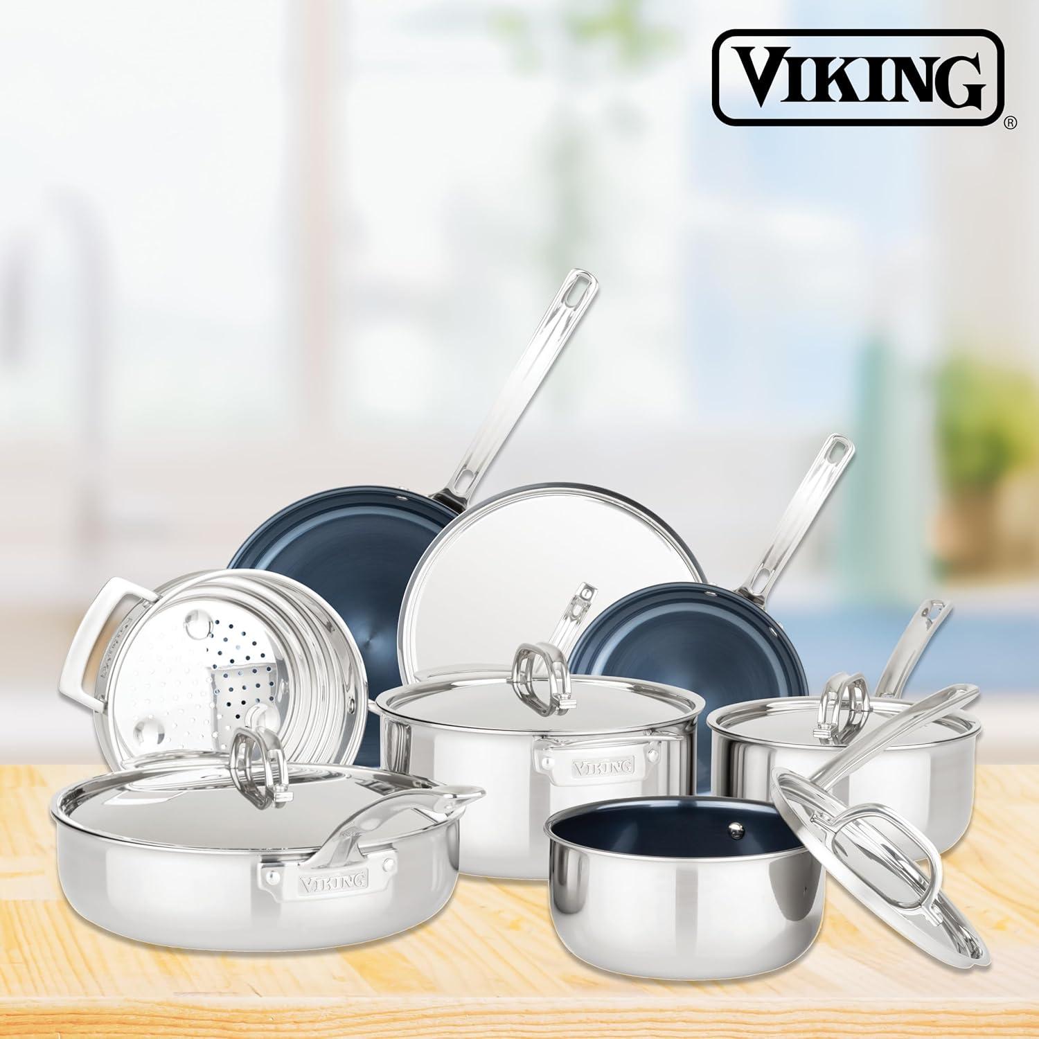 imageViking 4Ply Frying Pan 8 Inch Laser Clad Titanium Performance Ti Kitchen Cookware BlueSIlver8 Inch