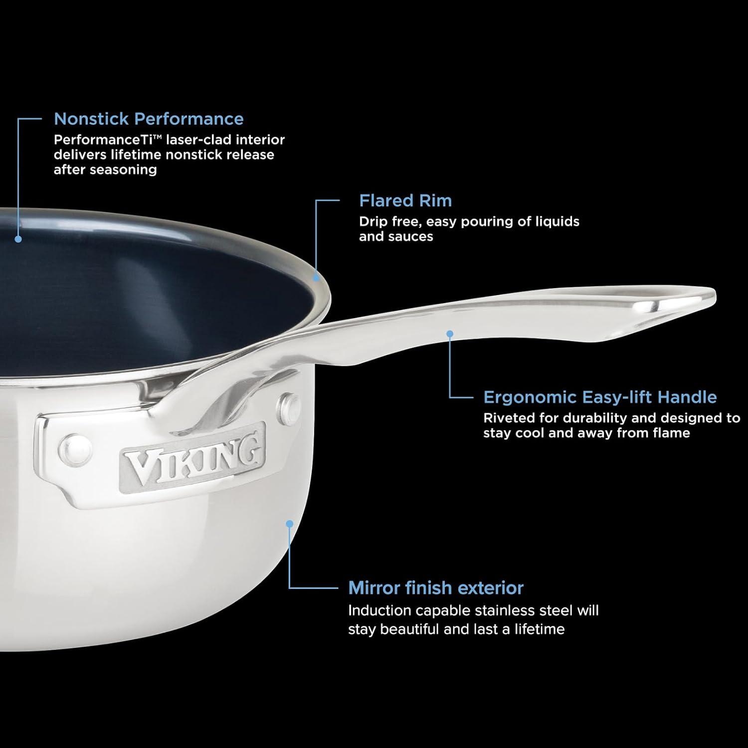 imageViking 4Ply Sauce Pan with Lid 3 Quart Laser Clad Titanium Performance Ti Saucepan Cooking Pot Dishwasher and Oven Safe Induction Ready BlueSilver