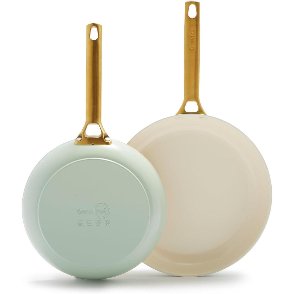imageGreenPan Hard Anodized Healthy Ceramic Nonstick 10 and 12 Frying Pan Skillet Set Gold Handle PFASFree Dishwasher Safe Oven Safe TaupeJulep Green