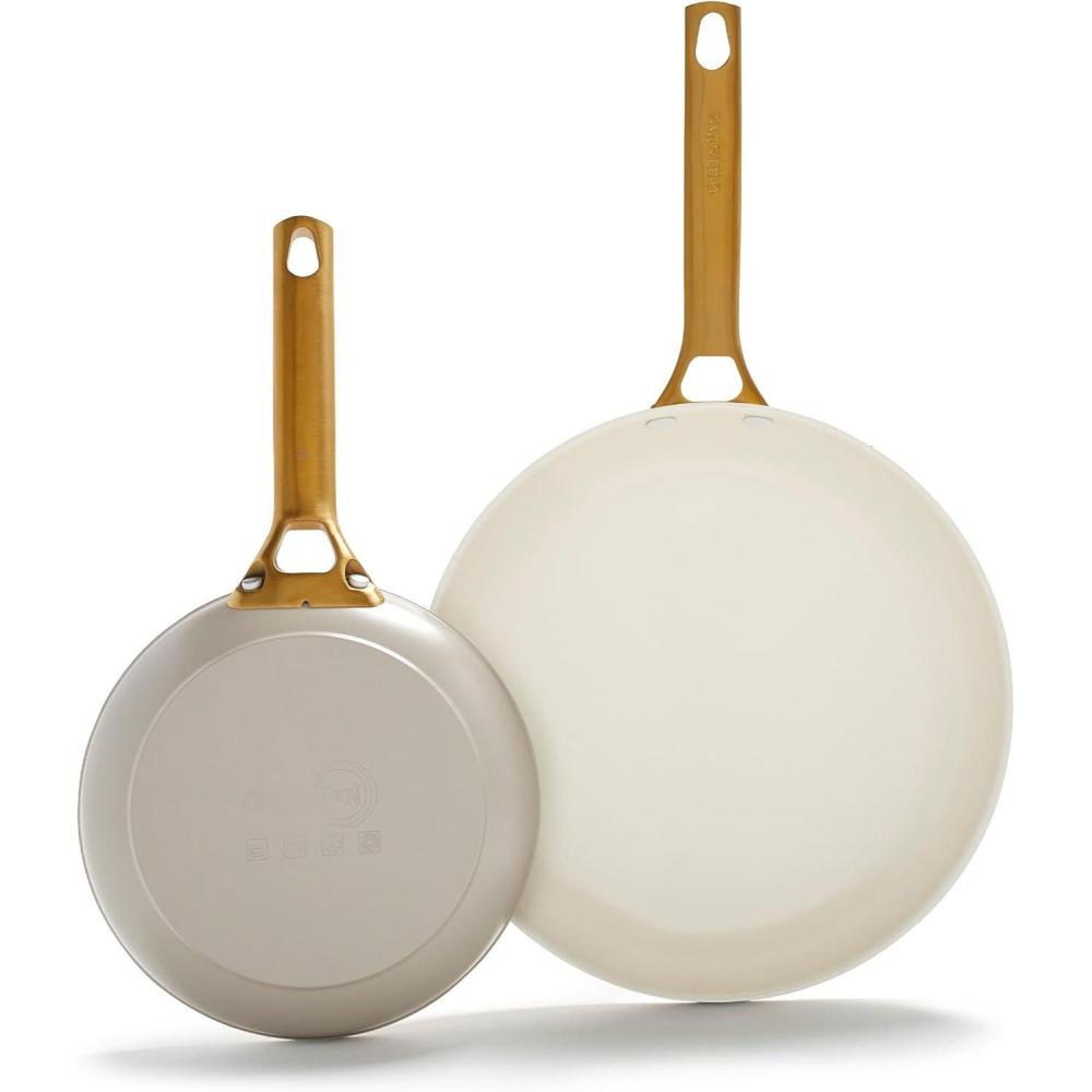 imageGreenPan Hard Anodized Healthy Ceramic Nonstick 10 and 12 Frying Pan Skillet Set Gold Handle PFASFree Dishwasher Safe Oven Safe TaupeTaupe