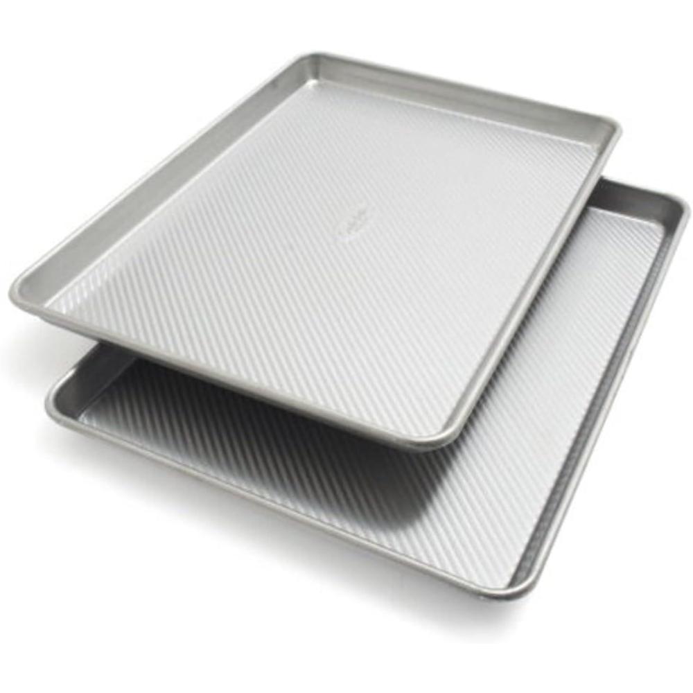 imageSur La Table Commercial Sheet Pan Set  2Piece HeavyDuty Aluminized Steel Pans with Fluted Corrugated Design for Even Baking Nonstick Silicone Coating Rust amp Warp Resistant 1725 x 1225