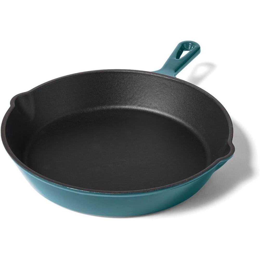 imageSur La Table Enameled Cast Iron Skillet 10 Frying Pan for Searing Sauting amp Baking Oven to 500F Induction Compatible Durable Nonstick Interior Even Heat Distribution Dark Teal
