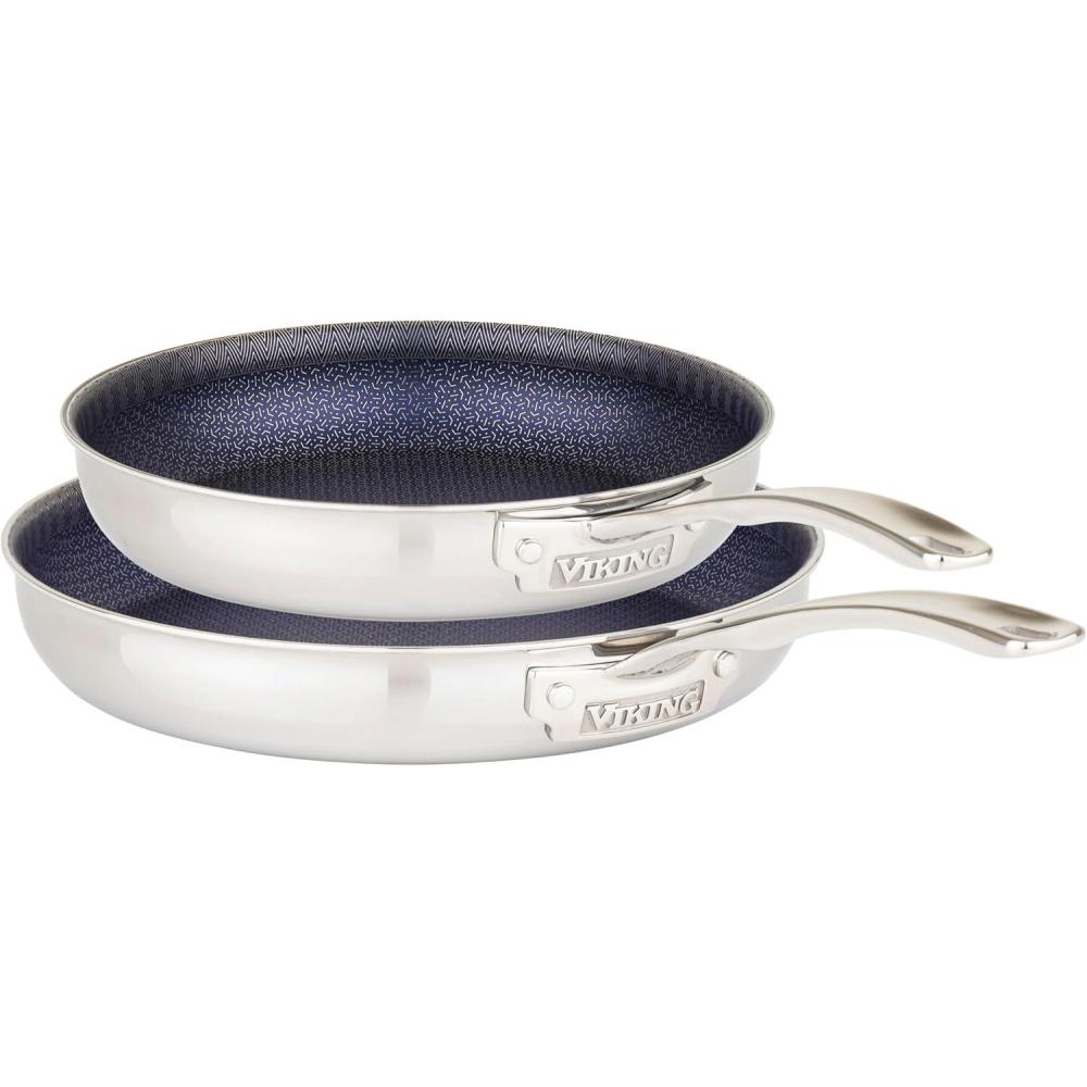 imageViking 3Ply Non Stick Frying Pans 2Piece Hybrid Plus Stainless Steel 95 and 11 Inch Silver2Piece Set