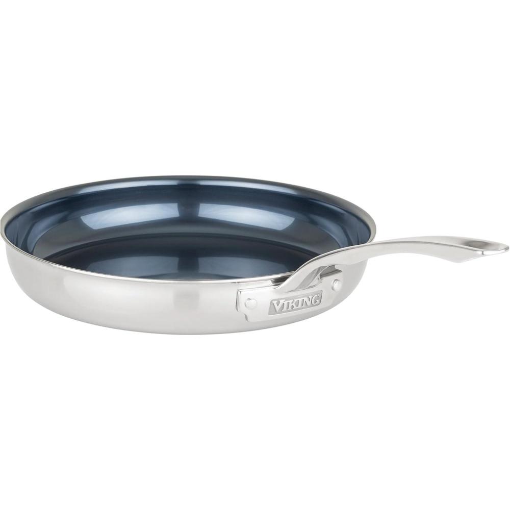 imageViking 4Ply Frying Pan 8 Inch Laser Clad Titanium Performance Ti Kitchen Cookware BlueSIlver12 Inch