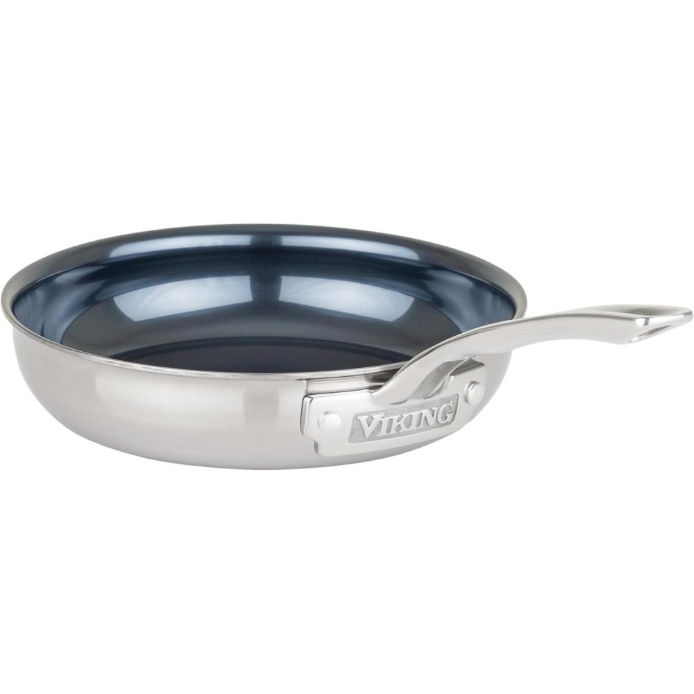 imageViking 4Ply Frying Pan 8 Inch Laser Clad Titanium Performance Ti Kitchen Cookware BlueSIlver8 Inch