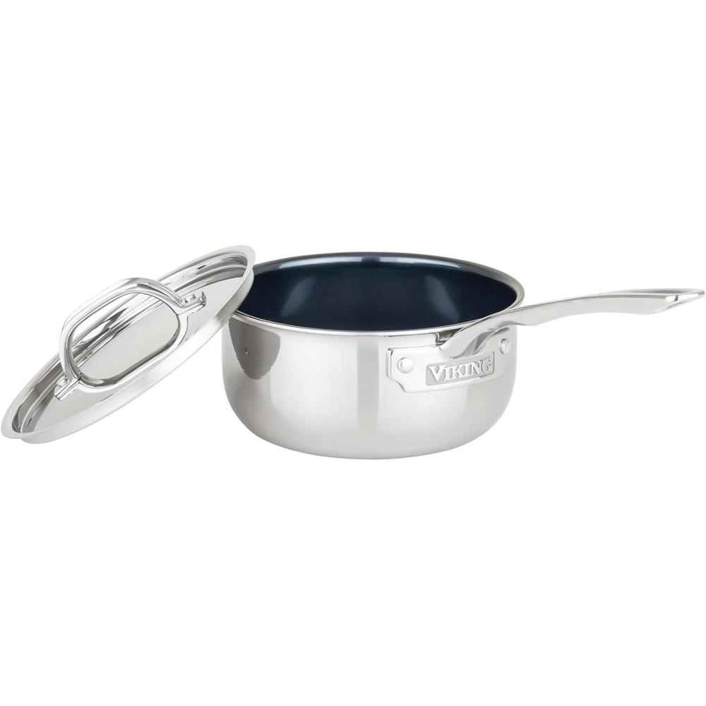 imageViking 4Ply Sauce Pan with Lid 2 Quart Laser Clad Titanium Performance Ti Saucepan Cooking Pot Dishwasher and Oven Safe Induction Ready BlueSilver