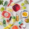 Sur La Table Manual Citrus Juicer – High-Performance Hand Juicer with Clear Measuring Cup, Yellow Reaming Cone, Green Plunger & Metal Prong for Maximum Juice Extraction
