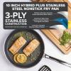 Viking 3-Ply Non Stick Frying Pans, 2-Piece Hybrid Plus Stainless Steel, 9.5 and 11 Inch, Silver(10 Inches)