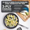 Viking 3-Ply Non Stick Frying Pans, 2-Piece Hybrid Plus Stainless Steel, 9.5 and 11 Inch, Silver(12 Inches)