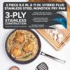 Viking 3-Ply Non Stick Frying Pans, 2-Piece Hybrid Plus Stainless Steel, 9.5 and 11 Inch, Silver(2-Piece Set)