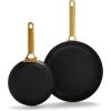 GreenPan Hard Anodized Healthy Ceramic Nonstick 10″ and 12″ Frying Pan Skillet Set, Gold Handle, PFAS-Free, Dishwasher Safe, Oven Safe, Taupe(Black)
