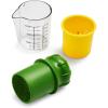 Sur La Table Manual Citrus Juicer – High-Performance Hand Juicer with Clear Measuring Cup, Yellow Reaming Cone, Green Plunger & Metal Prong for Maximum Juice Extraction