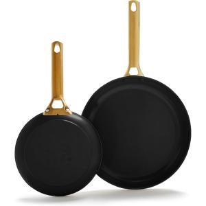 GreenPan Hard Anodized Healthy Ceramic Nonstick 10″ and 12″ Frying Pan Skillet Set, Gold Handle, PFAS-Free, Dishwasher Safe, Oven Safe, Taupe(Black)