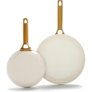GreenPan Hard Anodized Healthy Ceramic Nonstick 10″ and 12″ Frying Pan Skillet Set, Gold Handle, PFAS-Free, Dishwasher Safe, Oven Safe, Taupe(Cream White)