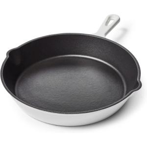 Sur La Table Enameled Cast Iron Skillet – 10″ Frying Pan for Searing, Sautéing & Baking, Oven to 500°F, Induction Compatible, Durable Nonstick Interior, Even Heat Distribution, White