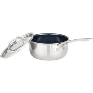 Viking 4-Ply Sauce Pan with Lid, 2 Quart Laser Clad Titanium Performance Ti Saucepan Cooking Pot, Dishwasher and Oven Safe, Induction Ready, Blue/Silver