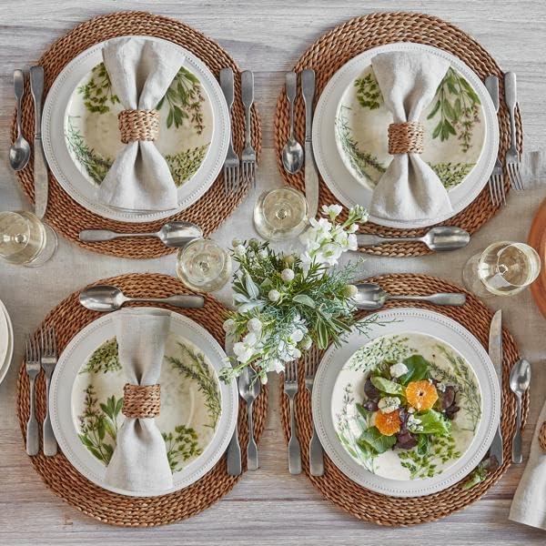 imageSur La Table Pearl Stoneware Salad Plates Set of 4 with Raised Dot Border amp Distressed Edges VintageInspired Durable Dinnerware Dishwasher amp MicrowaveWhite