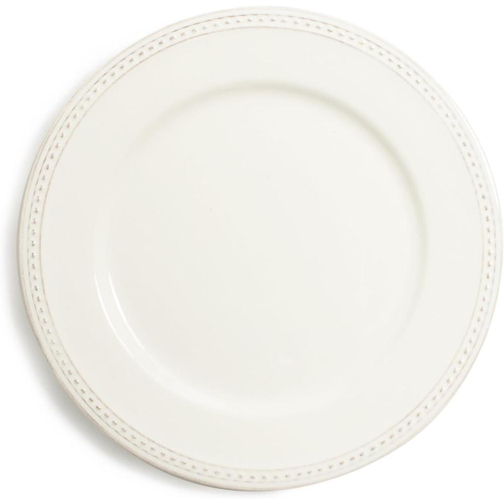 imageSur La Table Pearl Stoneware Salad Plates Set of 4 with Raised Dot Border amp Distressed Edges VintageInspired Durable Dinnerware Dishwasher amp MicrowaveWhite