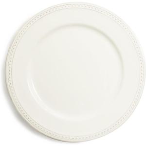 Sur La Table Pearl Stoneware Salad Plates – Set of 4 with Raised Dot Border & Distressed Edges, Vintage-Inspired Durable Dinnerware, Dishwasher & Microwave(White)