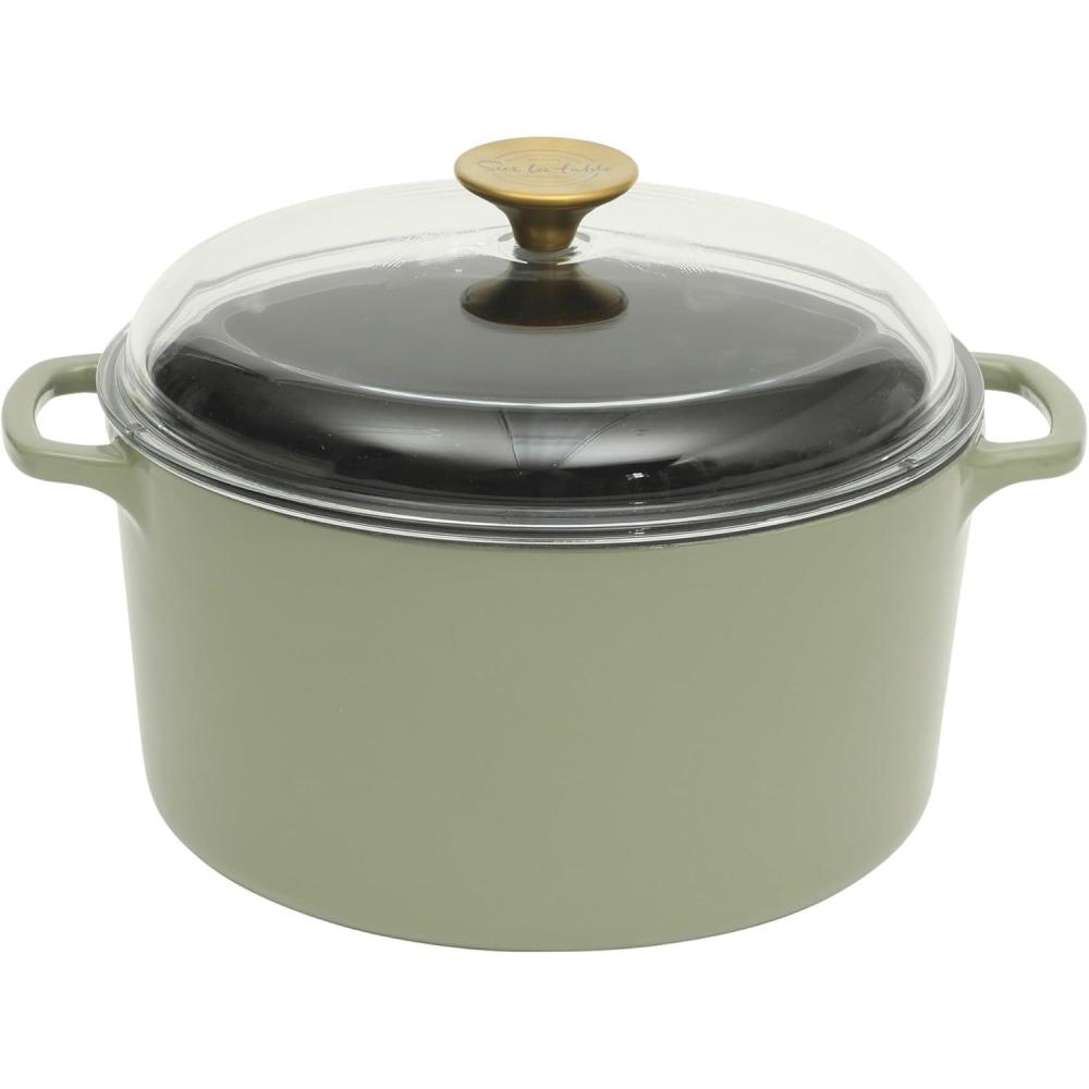 imageSur La Table Kitchen Essential Main Canteen 95 PreSeasoned Cast Iron Skillet wWood Handle Natural Nonstick Lightweight Frying Pan for Searing Sauting amp Everyday Cooking BlueJuniper Green 5qt Dutch