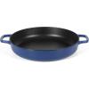 Sur La Table Kitchen Essential Main Canteen 9.5″ Pre-Seasoned Cast Iron Skillet w/Wood Handle, Natural Nonstick Lightweight Frying Pan for Searing, Sautéing & Everyday Cooking – Blue(Blue (Braiser))