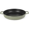 Sur La Table Kitchen Essential Main Canteen 9.5″ Pre-Seasoned Cast Iron Skillet w/Wood Handle, Natural Nonstick Lightweight Frying Pan for Searing, Sautéing & Everyday Cooking – Blue(Juniper Green (Braiser))