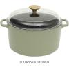 Sur La Table Kitchen Essential Main Canteen 9.5″ Pre-Seasoned Cast Iron Skillet w/Wood Handle, Natural Nonstick Lightweight Frying Pan for Searing, Sautéing & Everyday Cooking – Blue(Juniper Green (5qt Dutch))