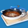 Sur La Table Kitchen Essential Main Canteen 9.5″ Pre-Seasoned Cast Iron Skillet w/Wood Handle, Natural Nonstick Lightweight Frying Pan for Searing, Sautéing & Everyday Cooking – Blue(Eggshell White (Braiser))