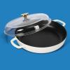 Sur La Table Kitchen Essential Main Canteen 9.5″ Pre-Seasoned Cast Iron Skillet w/Wood Handle, Natural Nonstick Lightweight Frying Pan for Searing, Sautéing & Everyday Cooking – Blue(Eggshell White (Braiser))