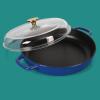 Sur La Table Kitchen Essential Main Canteen 9.5″ Pre-Seasoned Cast Iron Skillet w/Wood Handle, Natural Nonstick Lightweight Frying Pan for Searing, Sautéing & Everyday Cooking – Blue(Blue (Braiser))