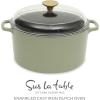 Sur La Table Kitchen Essential Main Canteen 9.5″ Pre-Seasoned Cast Iron Skillet w/Wood Handle, Natural Nonstick Lightweight Frying Pan for Searing, Sautéing & Everyday Cooking – Blue(Juniper Green (5qt Dutch))