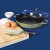 Sur La Table Kitchen Essential Main Canteen 9.5″ Pre-Seasoned Cast Iron Skillet w/Wood Handle, Natural Nonstick Lightweight Frying Pan for Searing, Sautéing & Everyday Cooking – Blue(Juniper Green (Braiser))