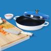 Sur La Table Kitchen Essential Main Canteen 9.5″ Pre-Seasoned Cast Iron Skillet w/Wood Handle, Natural Nonstick Lightweight Frying Pan for Searing, Sautéing & Everyday Cooking – Blue(Eggshell White (Braiser))