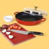 Sur La Table Kitchen Essential Main Canteen 9.5″ Pre-Seasoned Cast Iron Skillet w/Wood Handle, Natural Nonstick Lightweight Frying Pan for Searing, Sautéing & Everyday Cooking – Blue(Red (Braiser))