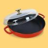 Sur La Table Kitchen Essential Main Canteen 9.5″ Pre-Seasoned Cast Iron Skillet w/Wood Handle, Natural Nonstick Lightweight Frying Pan for Searing, Sautéing & Everyday Cooking – Blue(Red (Braiser))