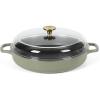 Sur La Table Kitchen Essential Main Canteen 9.5″ Pre-Seasoned Cast Iron Skillet w/Wood Handle, Natural Nonstick Lightweight Frying Pan for Searing, Sautéing & Everyday Cooking – Blue(Juniper Green (Braiser))