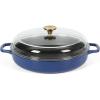 Sur La Table Kitchen Essential Main Canteen 9.5″ Pre-Seasoned Cast Iron Skillet w/Wood Handle, Natural Nonstick Lightweight Frying Pan for Searing, Sautéing & Everyday Cooking – Blue(Blue (Braiser))
