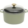 Sur La Table Kitchen Essential Main Canteen 9.5″ Pre-Seasoned Cast Iron Skillet w/Wood Handle, Natural Nonstick Lightweight Frying Pan for Searing, Sautéing & Everyday Cooking – Blue(Juniper Green (5qt Dutch))