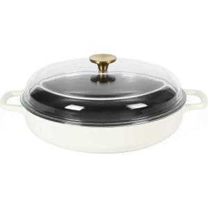 Sur La Table Kitchen Essential Main Canteen 9.5″ Pre-Seasoned Cast Iron Skillet w/Wood Handle, Natural Nonstick Lightweight Frying Pan for Searing, Sautéing & Everyday Cooking – Blue(Eggshell White (Braiser))